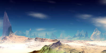 Fantasy alien planet. Mountain. 3D illustrationの写真素材