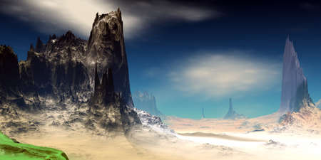 Fantasy alien planet. Mountain. 3D illustrationの写真素材