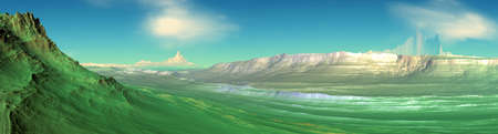Fantasy alien planet. Mountain. Panorama. 3D illustrationの写真素材