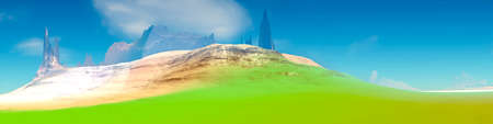Fantasy alien planet. Mountain. Panorama. 3D illustrationの写真素材