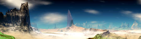 Fantasy alien planet. Mountain. Panorama. 3D illustrationの写真素材