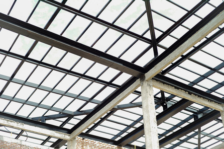 Steel structure for the roof of the house under construction.の写真素材