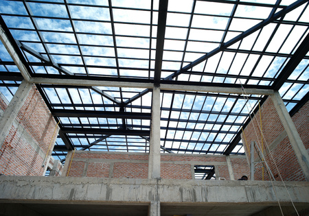 Steel structure for the roof of the house under construction.の写真素材
