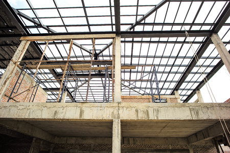 Steel structure for the roof of the house under construction.の写真素材