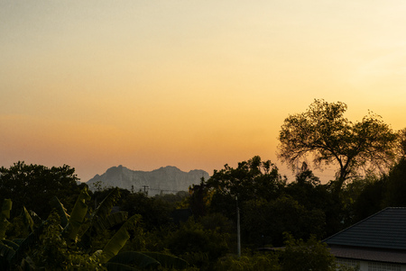 Landscape of natural scenery with the  light from the sunsetの写真素材