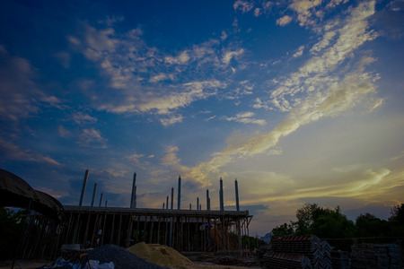 Landscape of house under construction with clear skyの写真素材