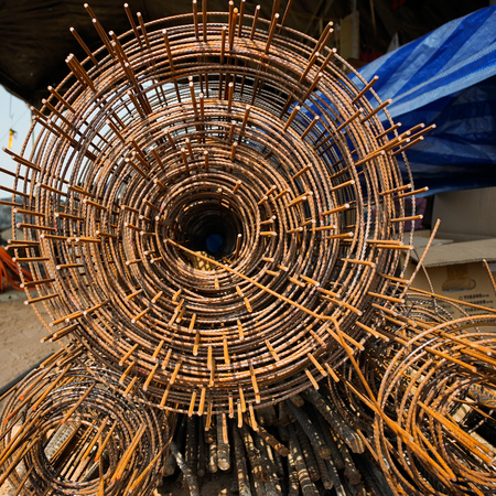 Steelwork for reinforcement the concrete structure at the construction siteの写真素材