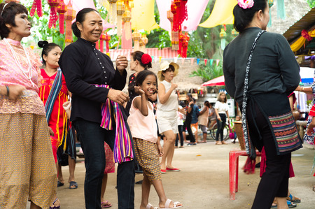 Ratchaburi, Thailand : September 23, 2019 - Group of people dance together in the festival. Folk dance and lifestyle of native people.のeditorial素材