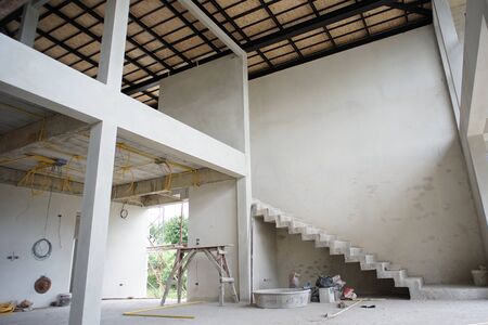 Perspective interior modern design of house under construction.の写真素材