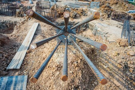 Steelwork for reinforcement the concrete structure at the construction siteの写真素材