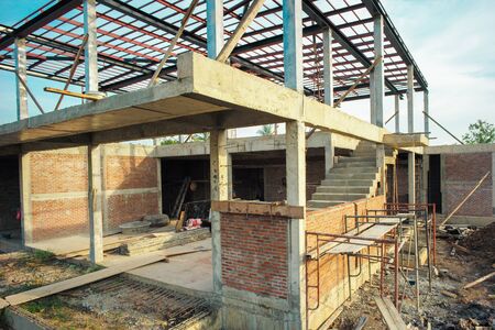 Perspective house under construction with clear blue sky backgroundの写真素材