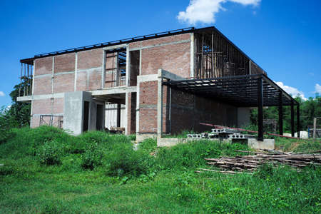 Perspective structure of house in modern style under construction at the siteの写真素材