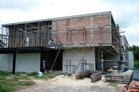 Perspective structure of house in modern style under construction at the siteのeditorial素材