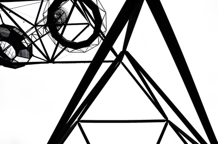 Beautiful black and white photography of steel construction of the Tetrahedron in German Bottrop...