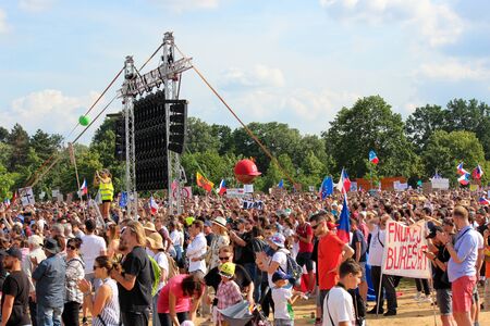 Prague, Czech Republic - June 23 2019: Crowd of people protests against Prime Minister Babis and Minister of Justice on Letna, Letenska plan. Demonstration calling for resignation. Democracy, protest.のeditorial素材
