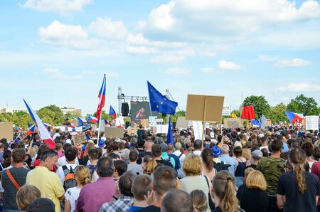 Prague, Czech Republic - June 23 2019: Crowd of people protests against Prime Minister Babis and Minister of Justice on Letna, Letenska plan. Demonstration calling for resignation. Protest, democracy.のeditorial素材