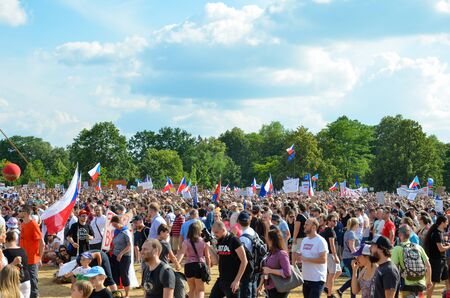 Prague, Czech Republic - June 23 2019: Crowd of people protests against Prime Minister Babis and Minister of Justice on Letna, Letenska plan. Demonstration calling for resignation. Protest, democracy.のeditorial素材