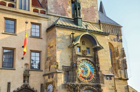 Famous Prague astronomical clock, Orloj, on the Old Town Square of beautiful Czech capital. Popular...