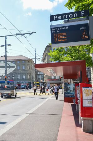 Bern, Switzerland - August 14, 2019: Bus station by the main train station in the center of the...