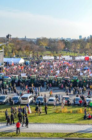 Prague, Czech Republic - Nov 16, 2019: Crowd protests against Prime Minister Babis and Minister of Justice on Letna, Letenska plan. The 30th anniversary of the fall of communism, up to 300k people.のeditorial素材