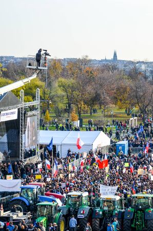 Prague, Czech Republic - Nov 16, 2019: Crowd protests against Prime Minister Babis and Minister of Justice on Letna, Letenska plan. The 30th anniversary of the fall of communism, up to 300k people.のeditorial素材