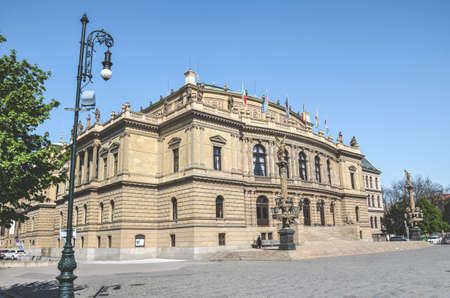 Prague, Czech Republic - April 23, 2020: Historical neo-renaissance style building of Rudolfinum, concert hall and home of the Czech Philharmonic Orchestra. Horizontal photo.のeditorial素材