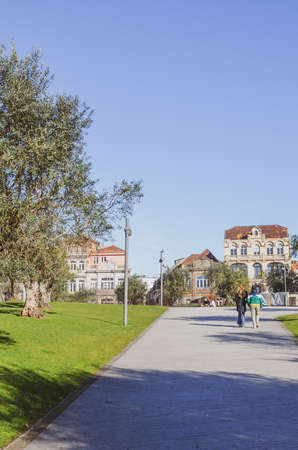 Porto, Portugal - Jan 10, 2020: City park located in the old town of the Portuguese city close to...