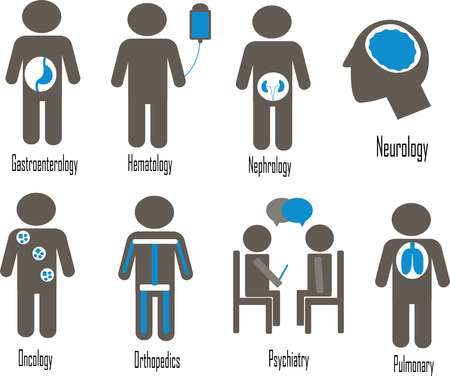 Medical Service with Hematology,Neurology,Oncology,Orthopedics,Psychiatry,Pulmonaryのイラスト素材