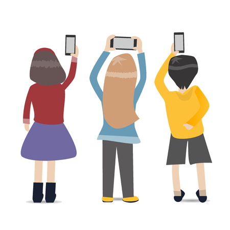 People take photos with smartphoneのイラスト素材