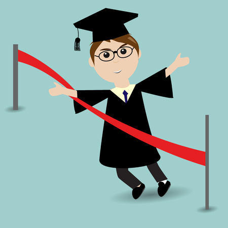 Graduated student running to the finish lineのイラスト素材