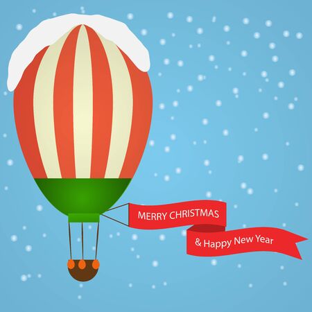 Air balloon with merry Christmas and happy New year flagのイラスト素材