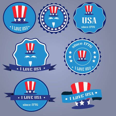 I Love USA badges with uncle Sam hatのイラスト素材
