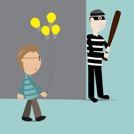 The robber waiting at the corner to stolen the idea from the man who walk passのイラスト素材