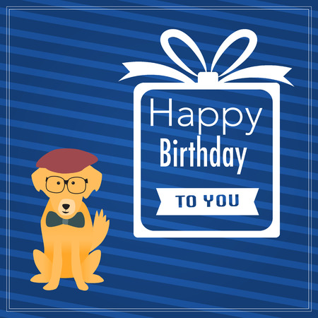 The hipster dog with happy birthday wordのイラスト素材