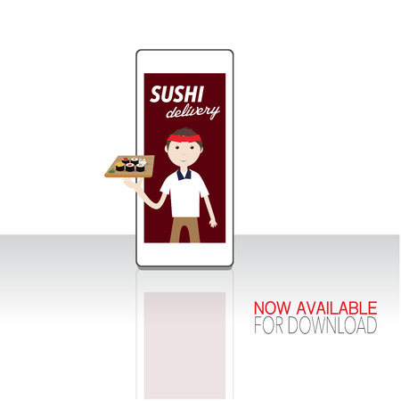 Sushi delivery by mobile applicationのイラスト素材