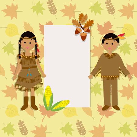 Happy Thanks giving with red indian costume children vector.  のイラスト素材