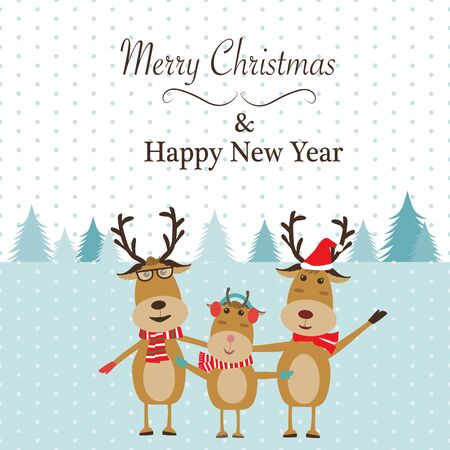 Reindeer family merry christmas banner vector.  のイラスト素材