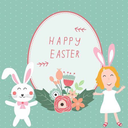 Happy easter with kids and rabbits vector illustrationのイラスト素材