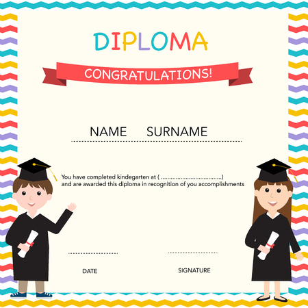 Certificate of kids diploma, preschool,kindergarten template background  vector illustrationのイラスト素材