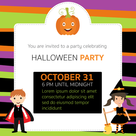 Halloween party invitation cards witch,vampire characters vector. illustrationのイラスト素材