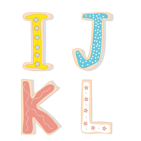 English letters I J K L Hand lettering decorated handmade cookies. illustration EPS 10.のイラスト素材