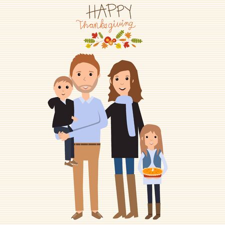 Happy Thanks giving family with father  mother son daughter autumn suits vector.のイラスト素材