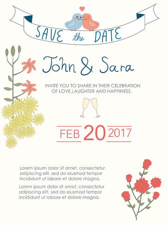 wedding invitation cards  vintage style.save the date banner.Ilustration EPS 10.のイラスト素材