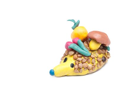 plasticine  hedgehog  isolated on whiteの写真素材