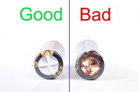 a good and bad capacitor isolated on white