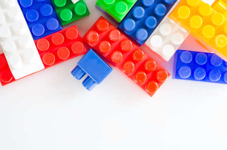 plastic toy blocks on white background
