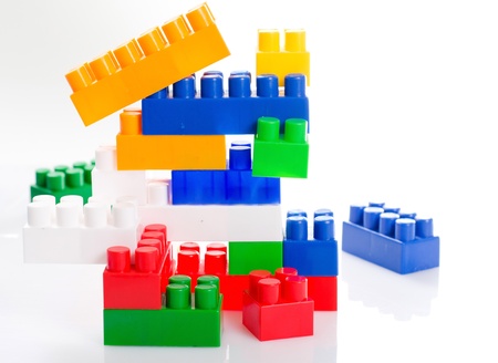 plastic toy blocks on white background