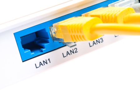 modem with cable on white backgroundの写真素材