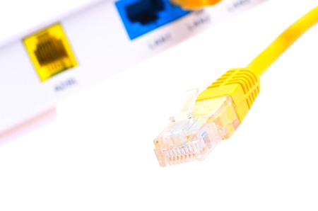 modem with cable on white background
