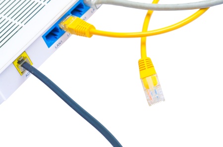 modem with cable on white background